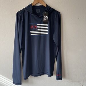 KUIU AP Tech Lightweight Hoodie Men M Blue Patriot Ram Flag UPF50 Hunting New